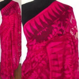 Pink Handwoven Cotton Silk Jamdani Saree