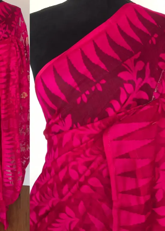 Pink Handwoven Cotton Silk Jamdani Saree