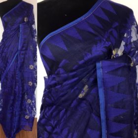 Blue Handwoven Cotton Silk Jamdani Saree