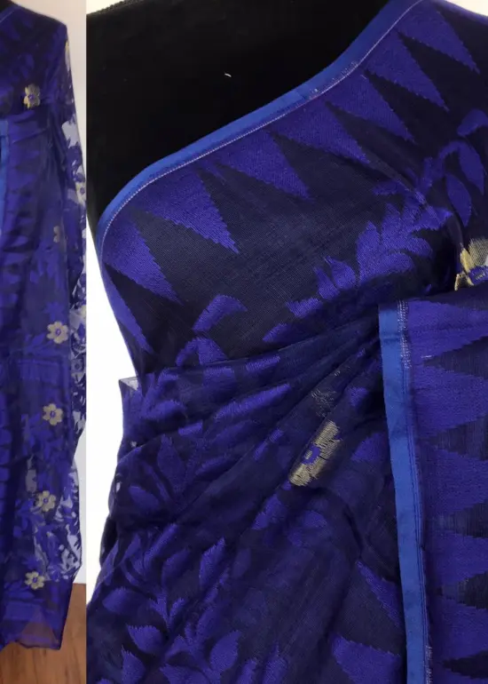 Blue Handwoven Cotton Silk Jamdani Saree