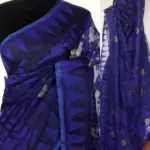 Blue Handwoven Cotton Silk Jamdani Saree - Image 2