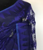 Blue Handwoven Cotton Silk Jamdani Saree - Image 3