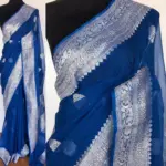 Cobalt Blue Pure Khaddi Banarasi Silk Saree in Chiffon woven in Silver Zari
