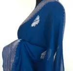 Cobalt Blue Pure Khaddi Banarasi Silk Saree in Chiffon woven in Silver Zari - Image 6