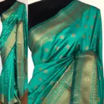 Turquoise Banarasi Soft Silk Saree with Antique Gold Zari Weaves