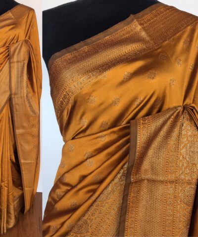 Mustard Yellow Banarasi Silk Saree with gold zari buttas