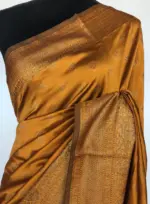 Mustard Yellow Banarasi Silk Saree with gold zari buttas - Image 3