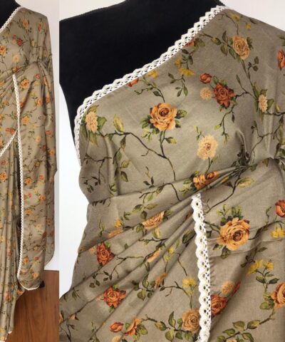 Grey Banarasi Silk Saree with Printed Florals