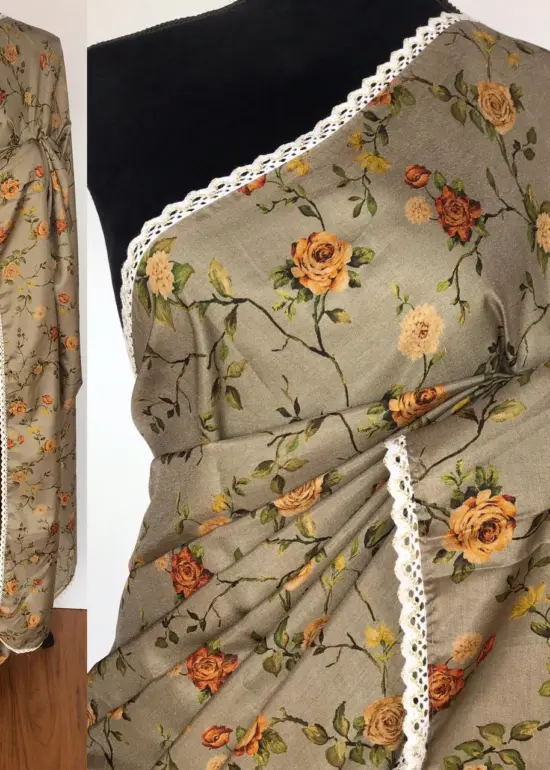 Grey Banarasi Silk Saree with Printed Florals