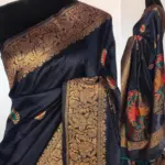 Navyblue Banarasi Silk Saree with Antique Gold Zari Weaves - Image 6