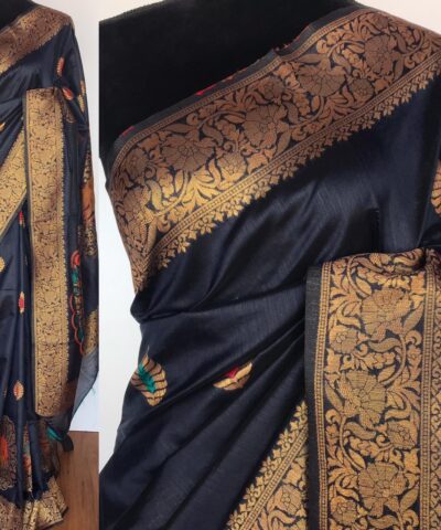 Navyblue Banarasi Silk Saree with Antique Gold Zari Weaves