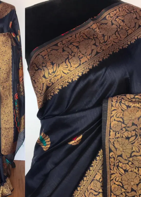 Navyblue Banarasi Silk Saree with Antique Gold Zari Weaves
