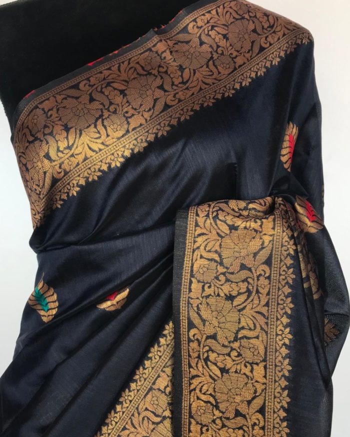 Navyblue Banarasi Silk Saree with Antique Gold Zari Weaves