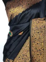 Navyblue Banarasi Silk Saree with Antique Gold Zari Weaves - Image 3