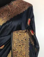 Navyblue Banarasi Silk Saree with Antique Gold Zari Weaves - Image 4
