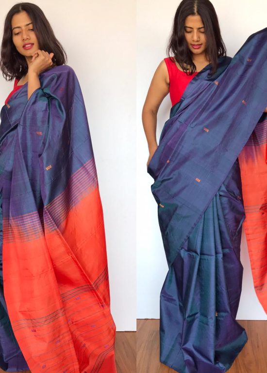Ocean Blue Chinnalapattu Silk Saree with Handwoven Buttas