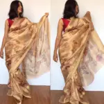 Gold Tissue Silk Saree with Printed Florals - Image 3