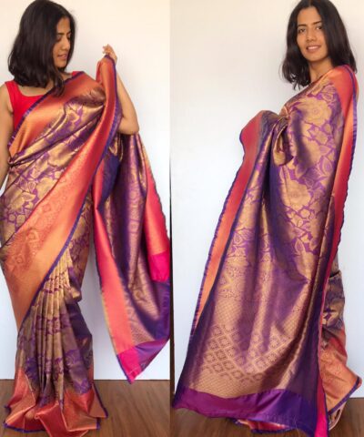 Purple Banarasi Silk Saree with Antique Zari Weaves