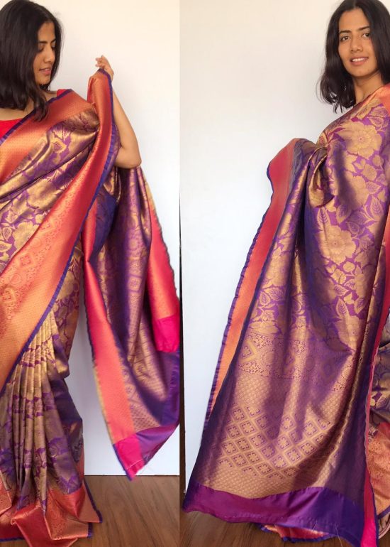 Purple Banarasi Silk Saree with Antique Zari Weaves