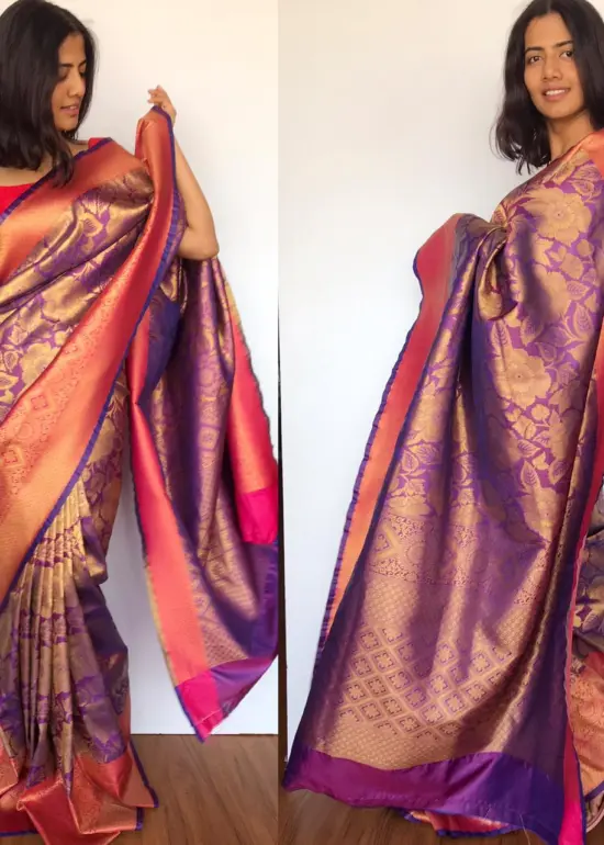 Purple Banarasi Silk Saree with Antique Zari Weaves