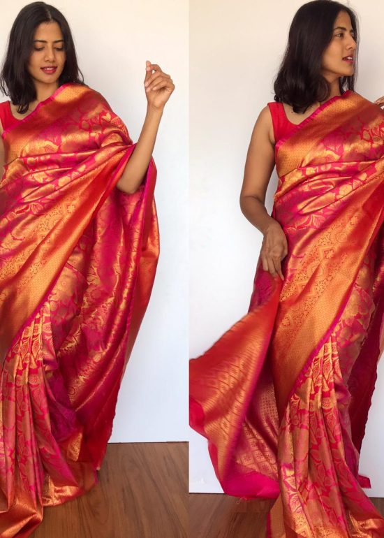 Pink Banarasi Silk Saree with Antique Zari Weaves