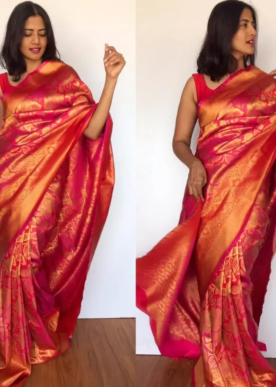 Pink Banarasi Silk Saree with Antique Zari Weaves