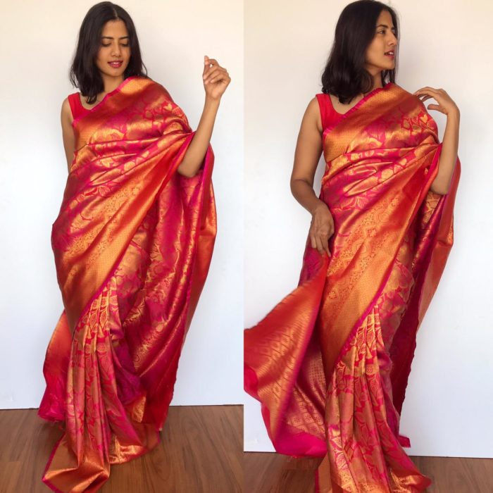 Pink Banarasi Silk Saree with Antique Zari Weaves