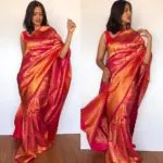 Pink Banarasi Silk Saree with Antique Zari Weaves - Image 3