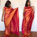 Pink Banarasi Silk Saree with Antique Zari Weaves - Image 4