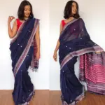Navy Blue Handwoven Cotton Jamdani Saree