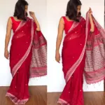 Red Handwoven Cotton Jamdani Saree - Image 3