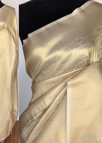 Cream Banarasi Silk Saree with Gold Zari Weaves