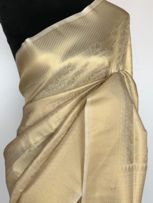 Cream Banarasi Silk Saree with Gold Zari Weaves