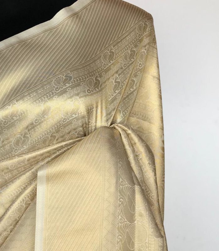 Cream Banarasi Silk Saree with Gold Zari Weaves | Mirra clothing