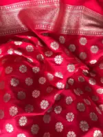 Scarlet Red Banarasi Silk Saree with Gold and Silver Zari Weaves - Image 7