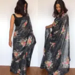 Black Designer Saree with Sequins Embroidery - Image 2
