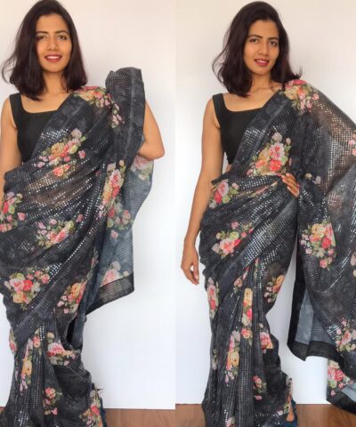Black Designer Saree with Sequins Embroidery