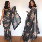 Black Designer Saree with Sequins Embroidery - Image 6