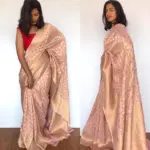 Baby Pink Banarasi Silk Saree In Georgette with woven zari motifs - Image 2