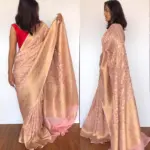 Baby Pink Banarasi Silk Saree In Georgette with woven zari motifs - Image 3