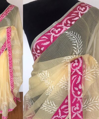 Butter Yellow Printed Kota Cotton Saree