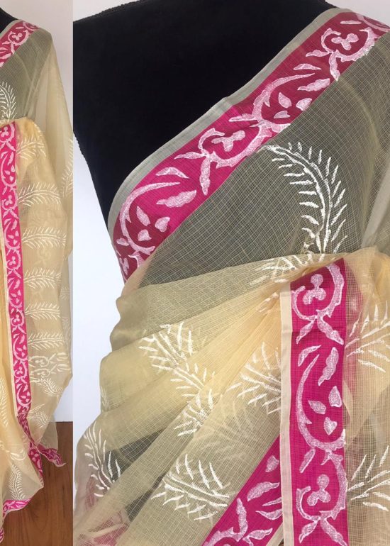 Butter Yellow Printed Kota Cotton Saree