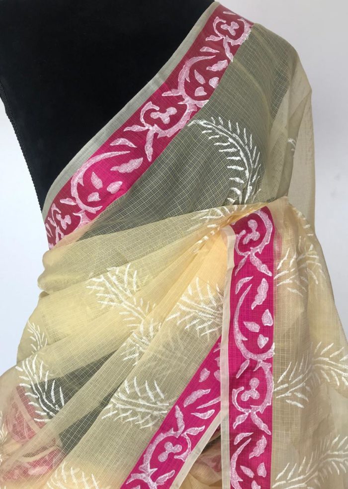 Butter Yellow Printed Kota Cotton Saree