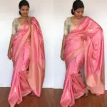 Creamy Pink Banarasi Silk Saree with Gold and Silver Zari Weaves