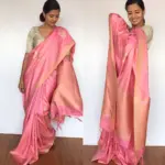 Creamy Pink Banarasi Silk Saree with Gold and Silver Zari Weaves - Image 2