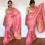 Creamy Pink Banarasi Silk Saree with Gold and Silver Zari Weaves - Image 3