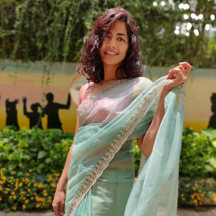 Sea Green Organza Saree with Heavy Embroidery