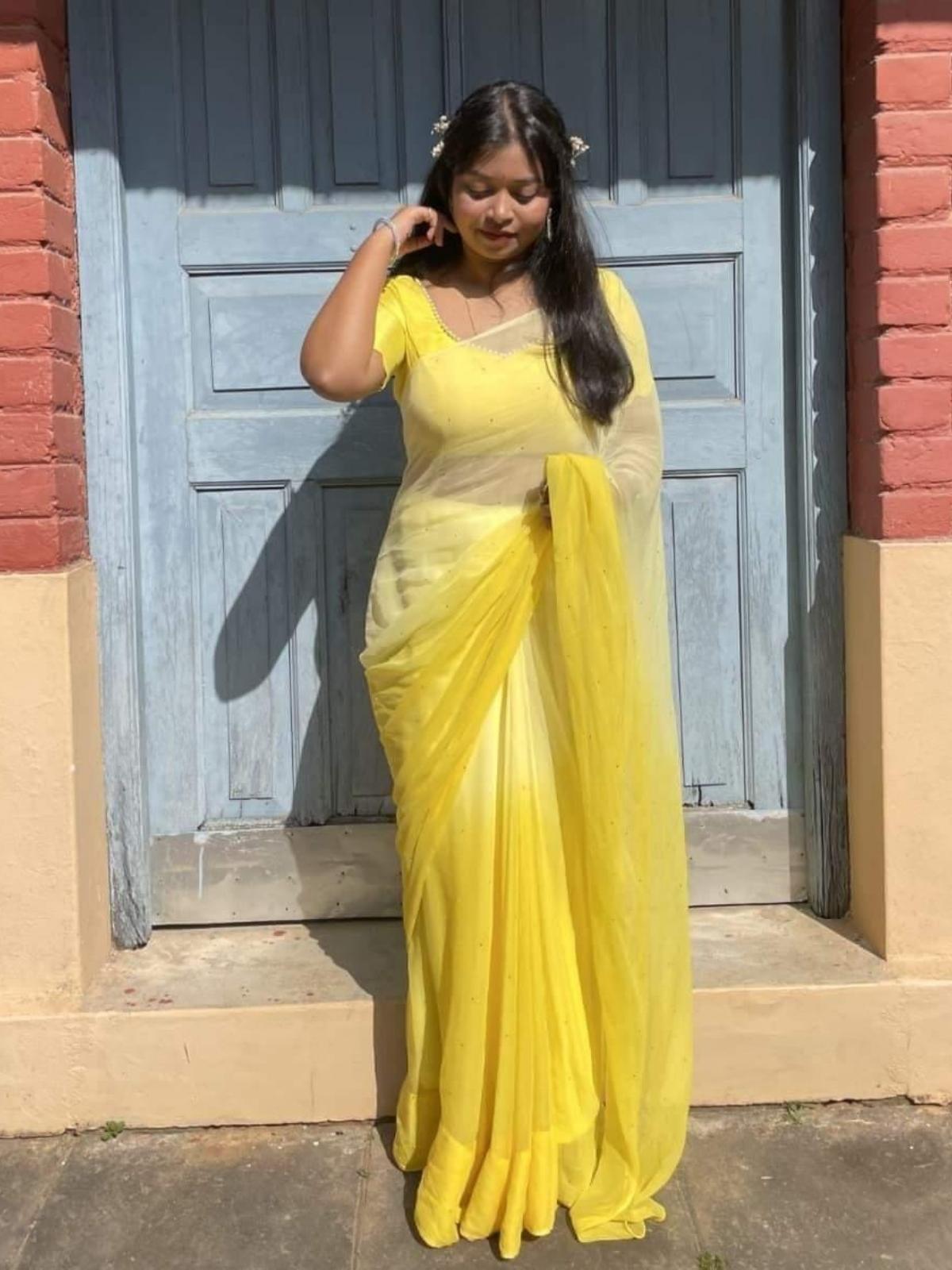 Buy TANEIRA Yellow Embroidered Chikankari Saree Without Blouse for Women's  Online @ Tata CLiQ