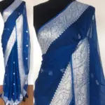 Cobalt Blue Banarasi Silk Saree in Pure Khaddi Chiffon