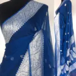 Cobalt Blue Banarasi Silk Saree in Pure Khaddi Chiffon - Image 3